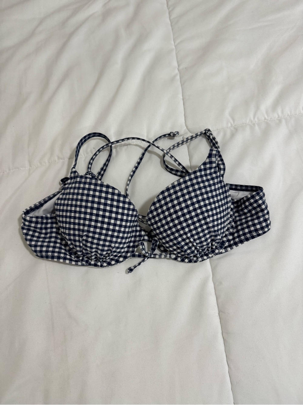 Gingham Bikini Top in Navy and White